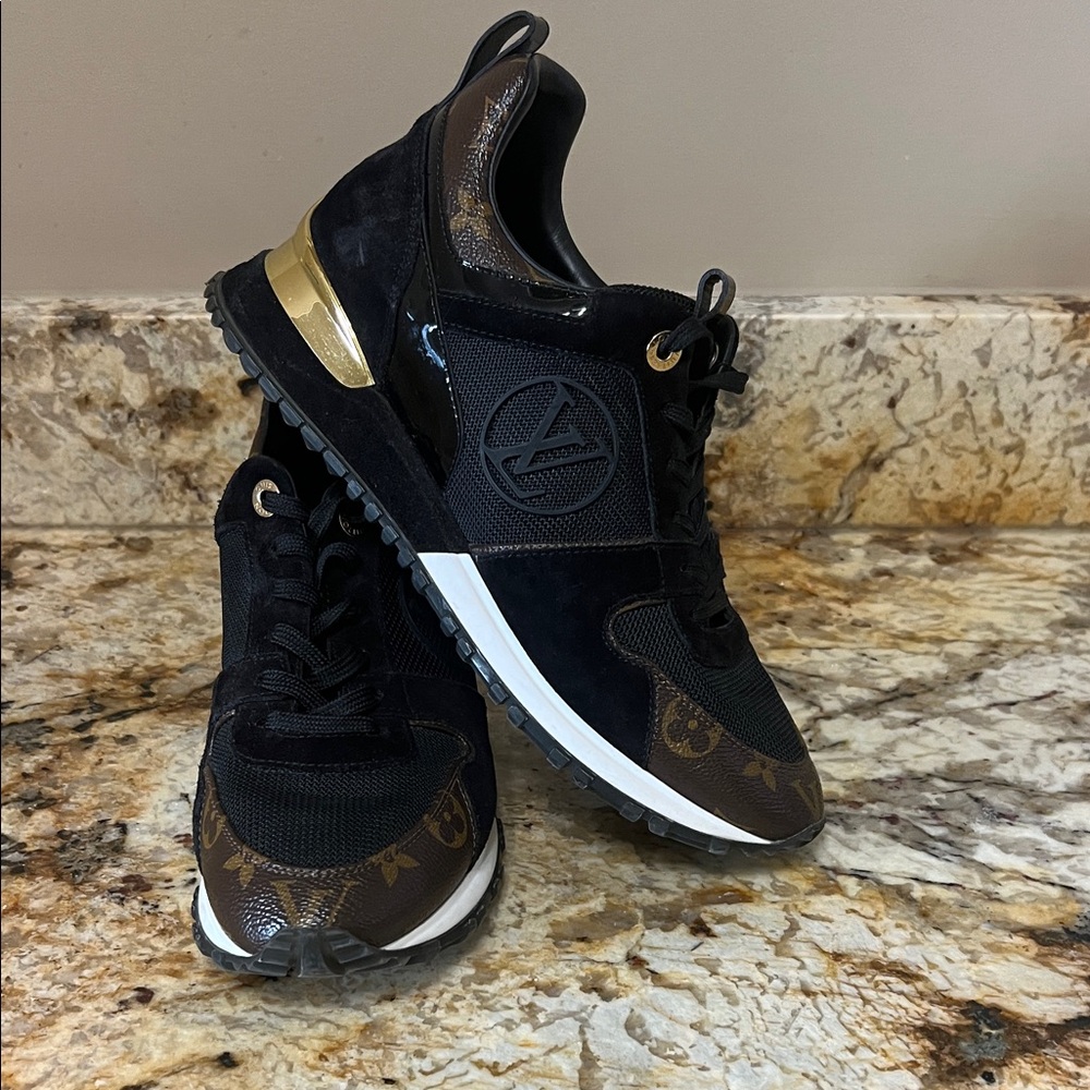 Louis Vuitton Black and Brown Sneakers with Gold Accents